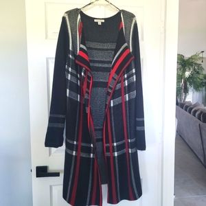 Tunic sweater gray, black, red, and white check size L